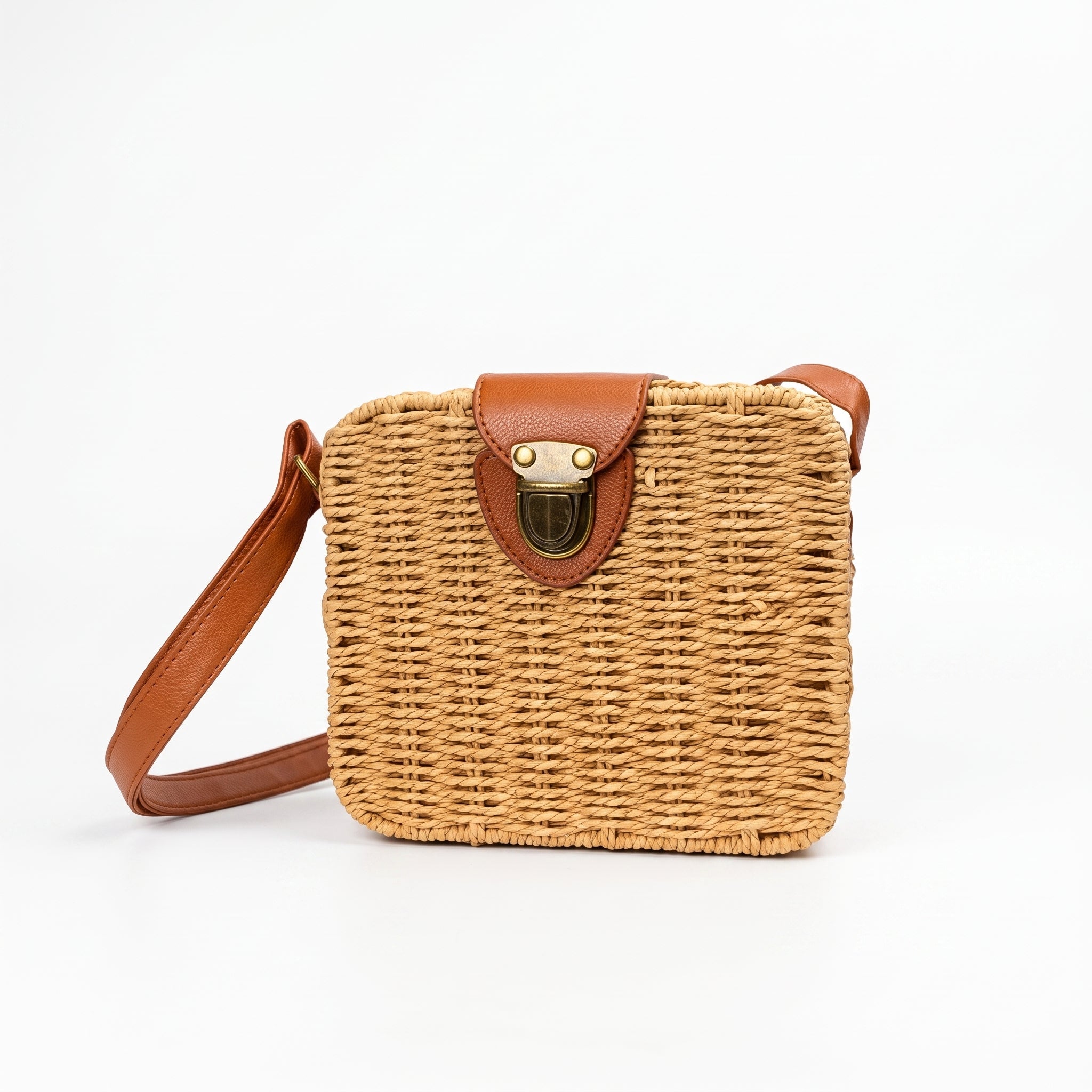 Borsa Intrecciata a Scatola in Paglia e Ecopelle - Stile Donna Bags