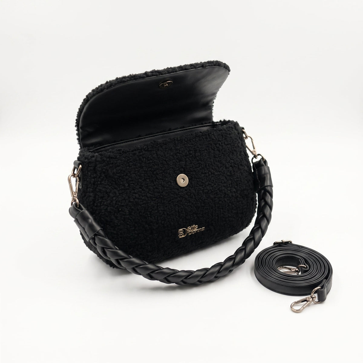 Borsa Nera con Manico Intrecciato - Stile Donna - Catania
