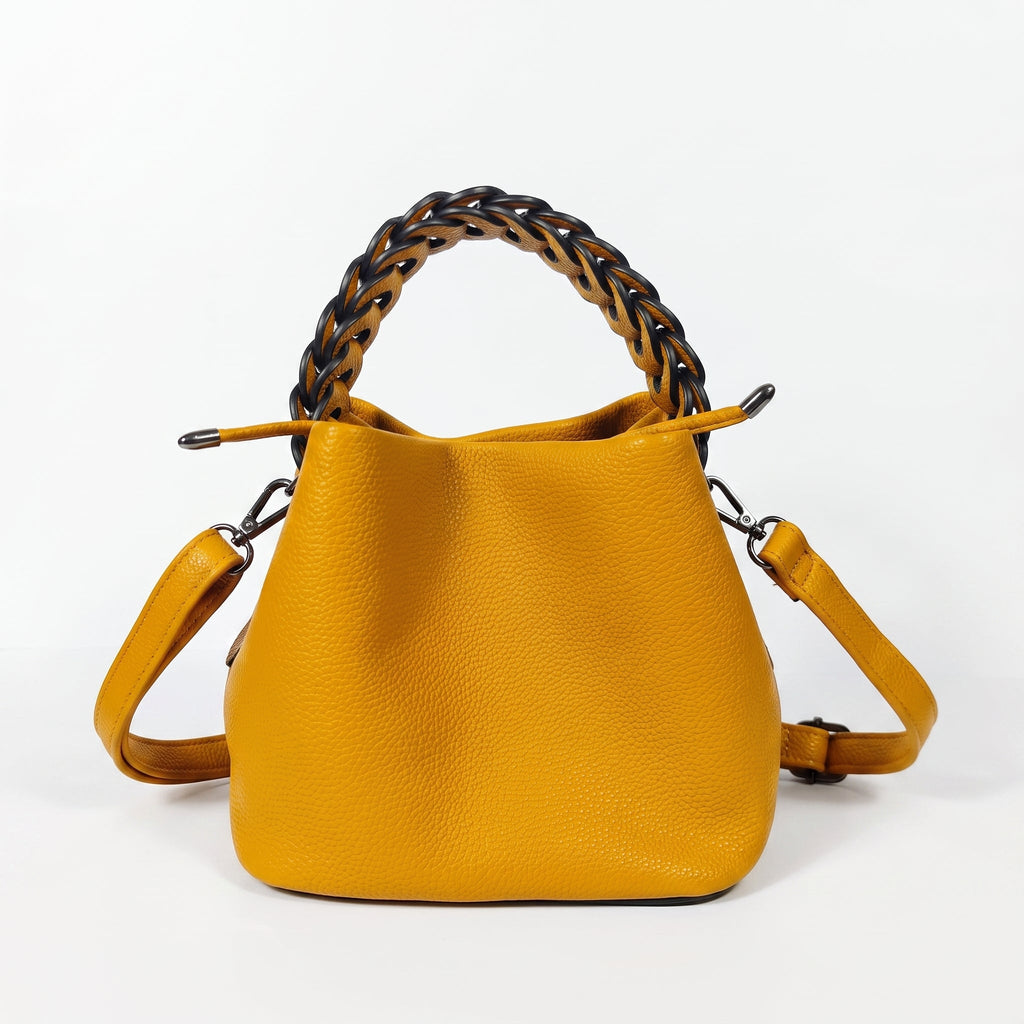 Borsa Secchiello con Manico Intrecciato in Ecopelle e Fodera con Tasche - Stile Donna Bags