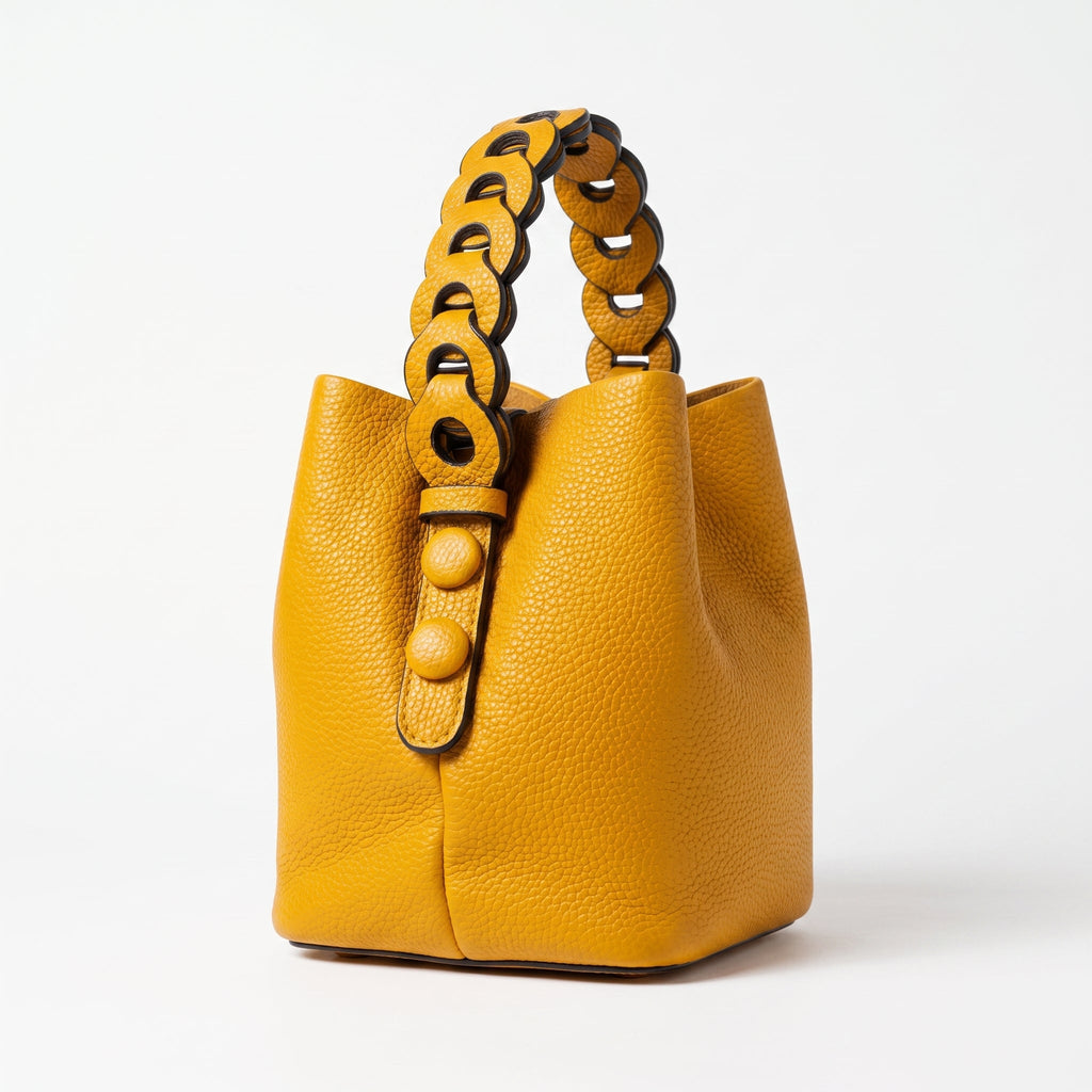 Borsa Secchiello con Manico Intrecciato in Ecopelle e Fodera con Tasche - Stile Donna Bags