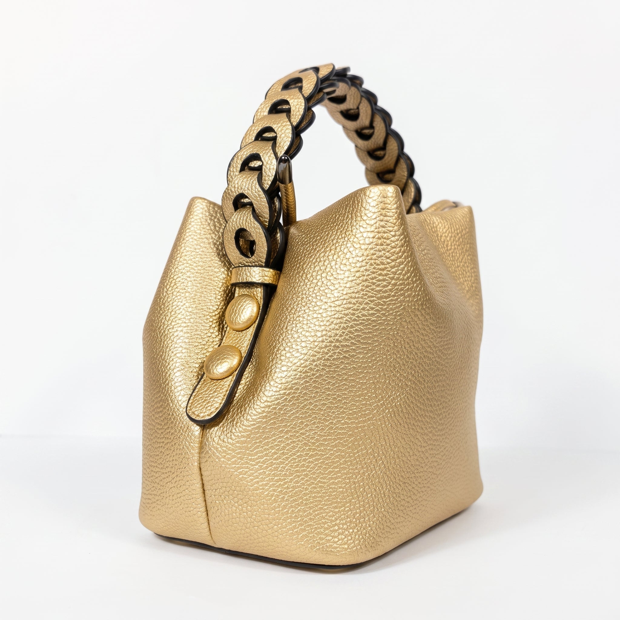 Borsa Secchiello con Manico Intrecciato in Ecopelle e Fodera con Tasche - Stile Donna Bags