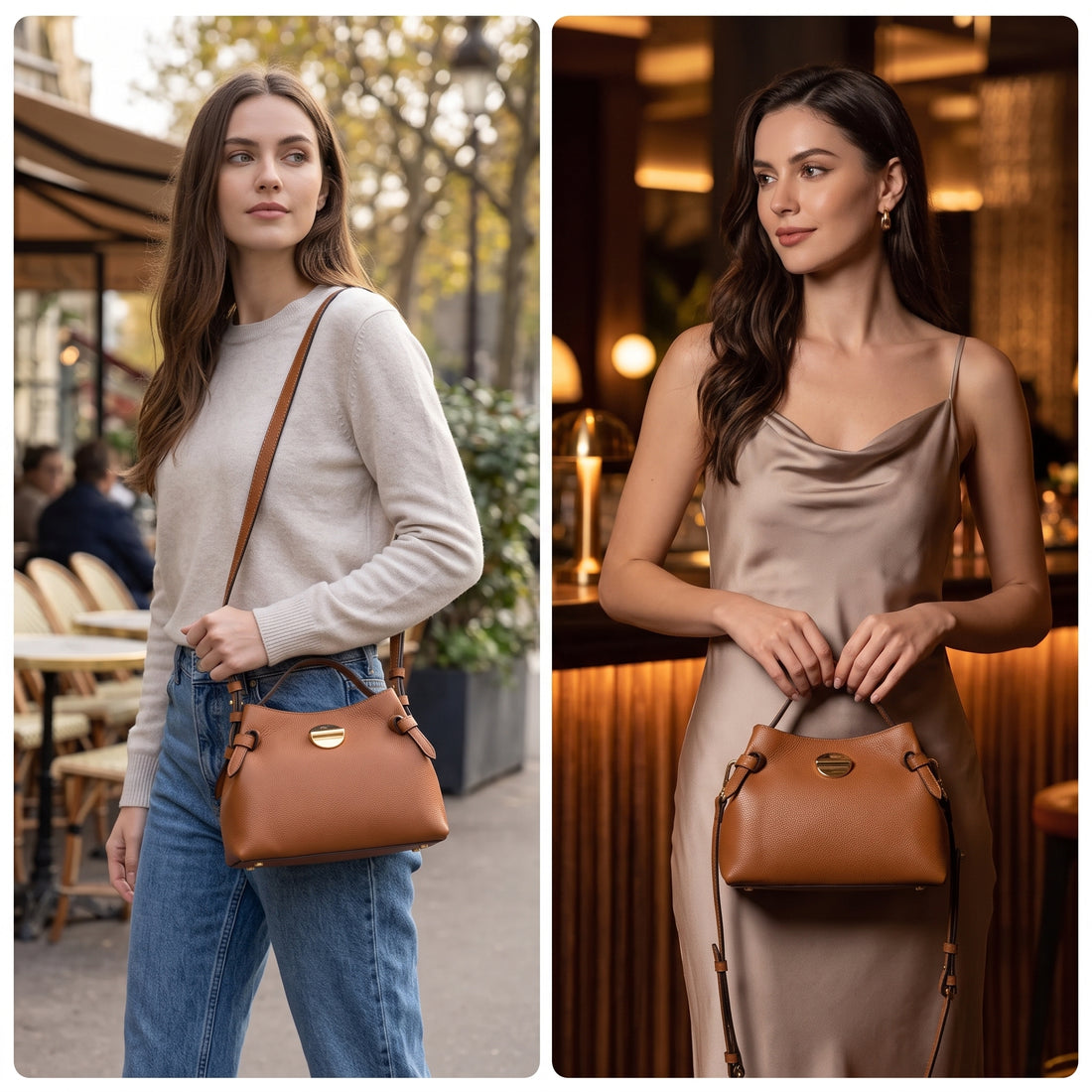 Stile Donna Bags - Livia Borsa in Vera Pelle con Disco Oro