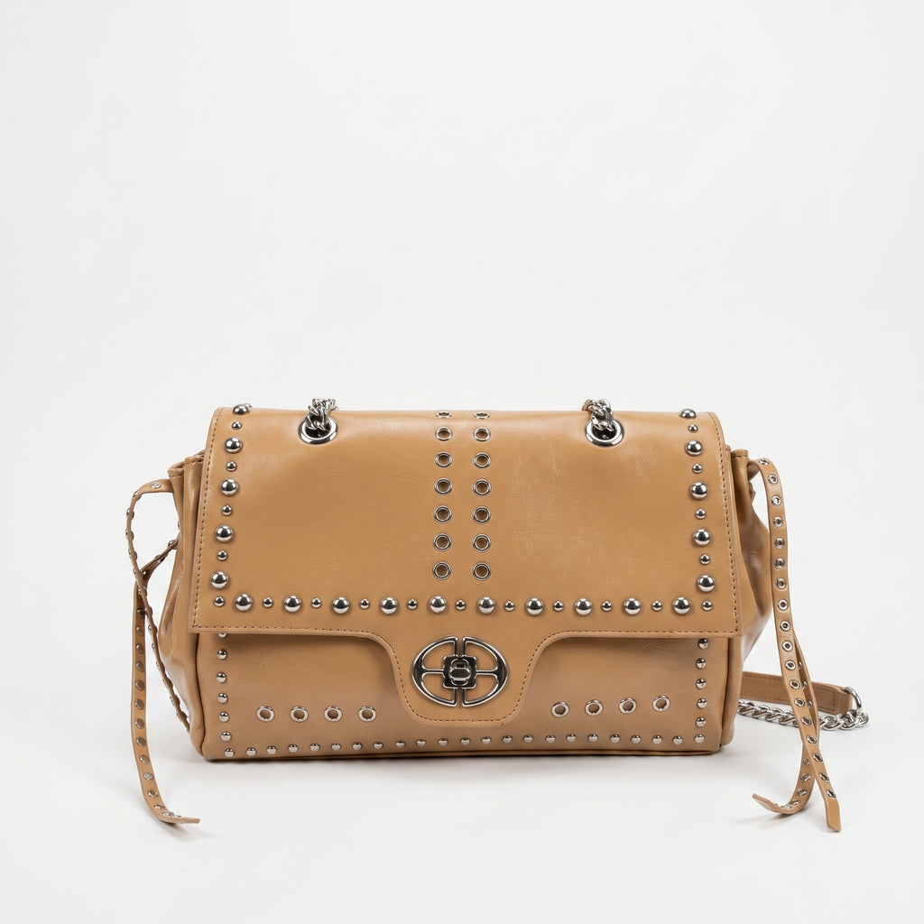 Rock Star Borsa a Patta in Ecopelle con Borchie Argentate Tracolla a Catena - Stile Donna Bags
