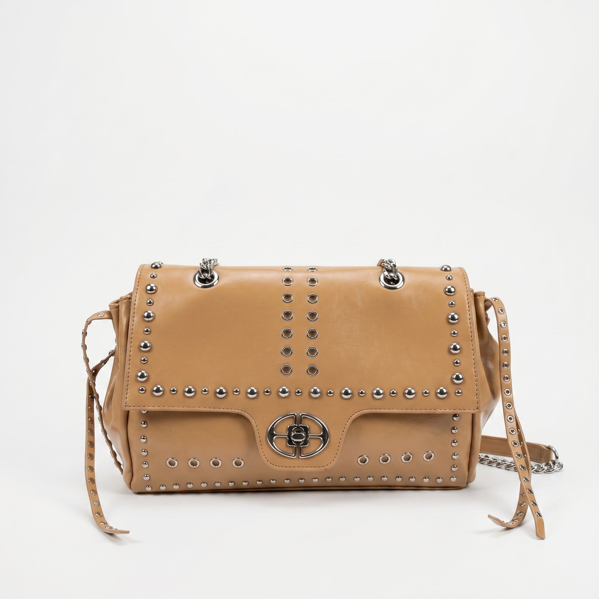 Rock Star Borsa a Patta in Ecopelle con Borchie Argentate Tracolla a Catena - Stile Donna Bags