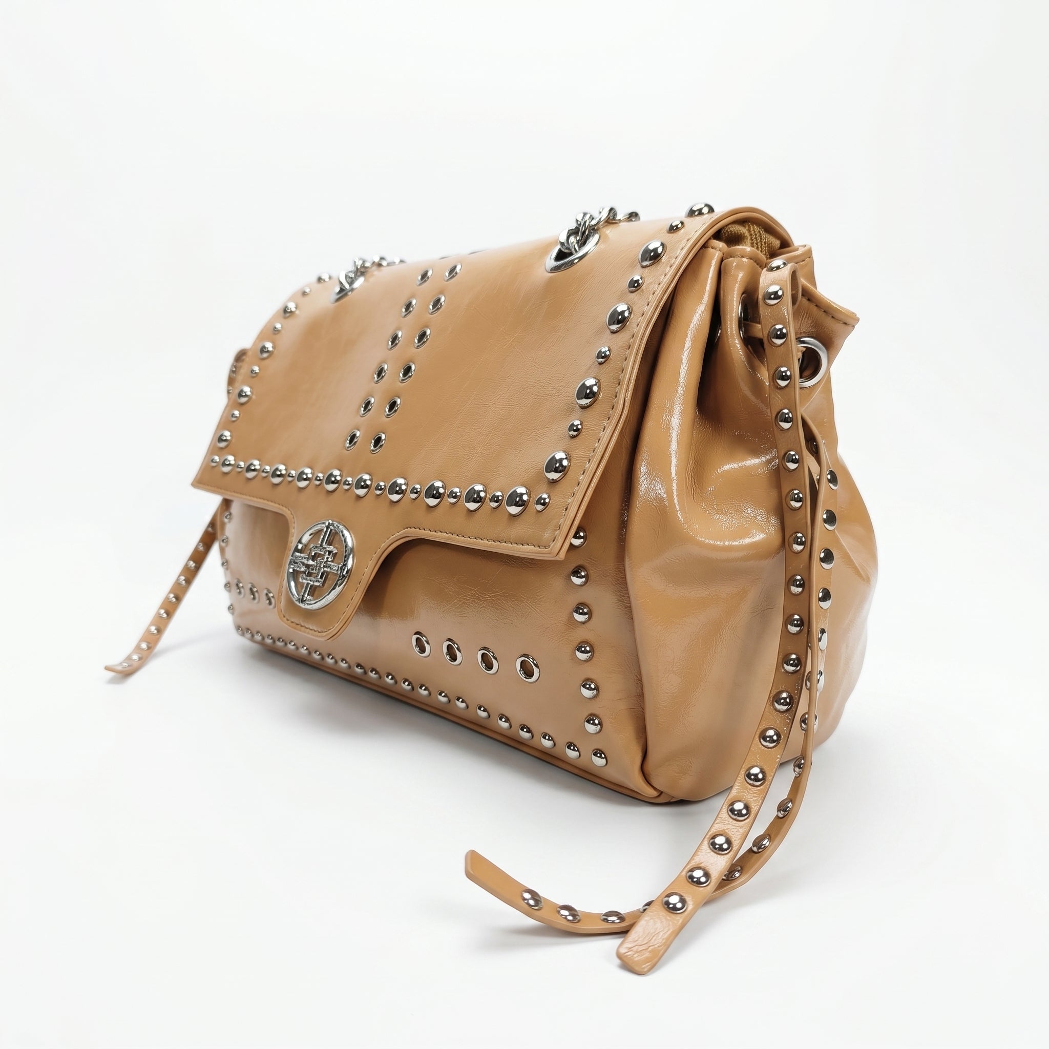 Rock Star Borsa a Patta in Ecopelle con Borchie Argentate Tracolla a Catena - Stile Donna Bags
