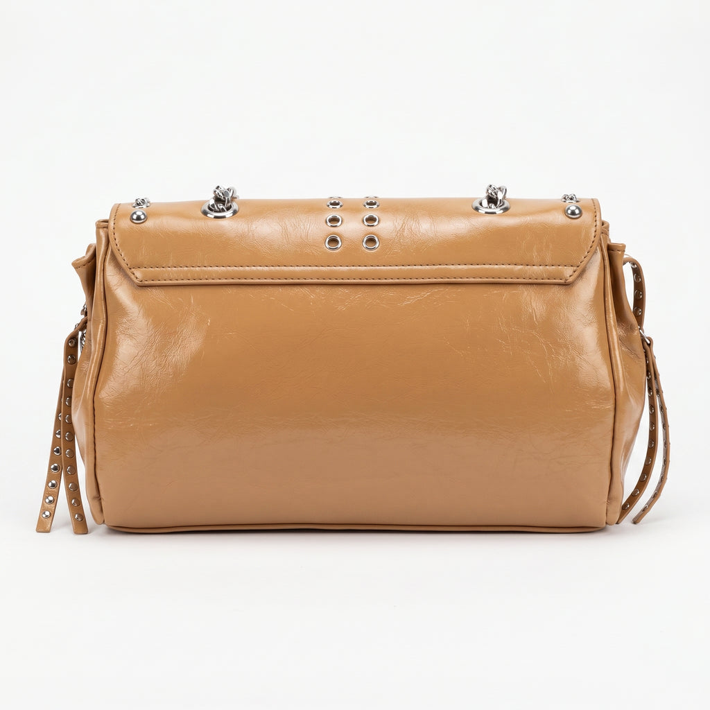 Rock Star Borsa a Patta in Ecopelle con Borchie Argentate Tracolla a Catena - Stile Donna Bags