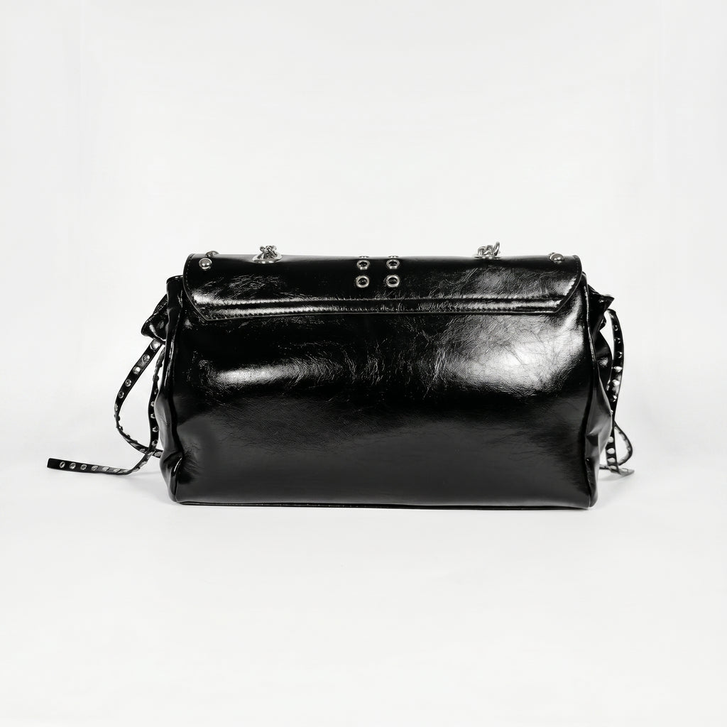 Rock Star Borsa a Patta in Ecopelle con Borchie Argentate Tracolla a Catena - Stile Donna Bags