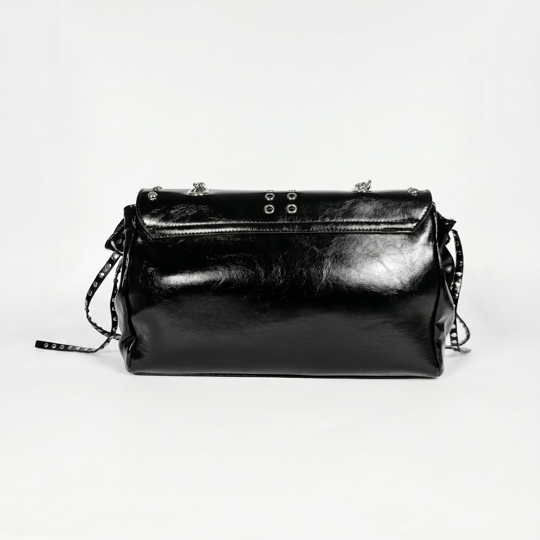 Rock Star Borsa a Patta in Ecopelle con Borchie Argentate Tracolla a Catena - Stile Donna Bags