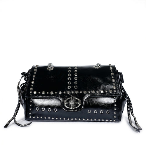 Rock Star Borsa a Patta in Ecopelle con Borchie Argentate Tracolla a Catena - Stile Donna Bags