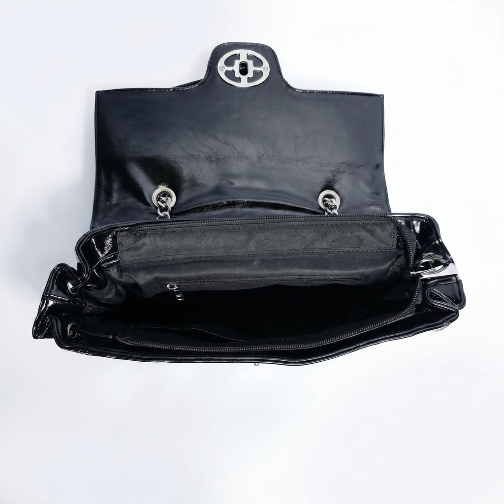 Rock Star Borsa a Patta in Ecopelle con Borchie Argentate Tracolla a Catena - Stile Donna Bags