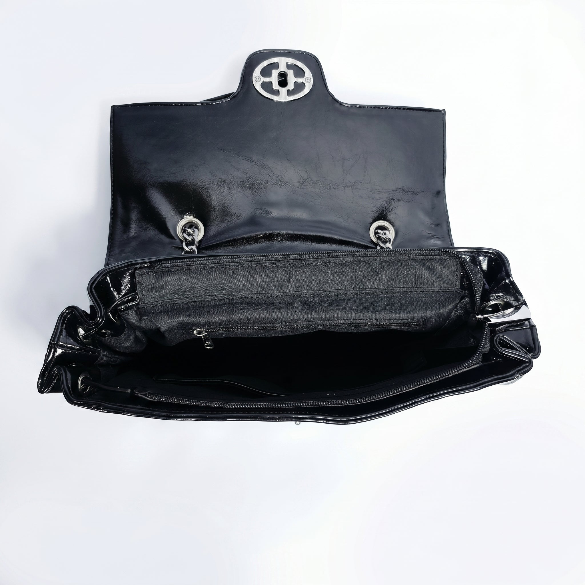 Rock Star Borsa a Patta in Ecopelle con Borchie Argentate Tracolla a Catena - Stile Donna Bags