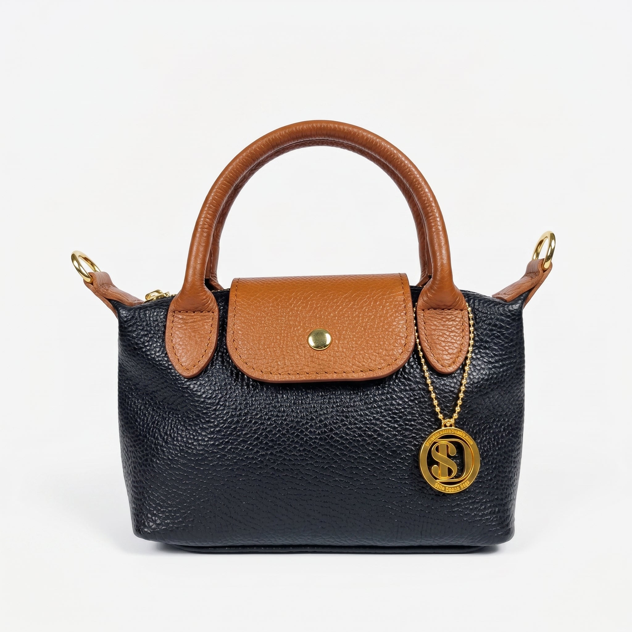 Venis Mini Borsa a Mano Bicolore in Vera Pelle con Patta e Ciondolo SD - Stile Donna Bags