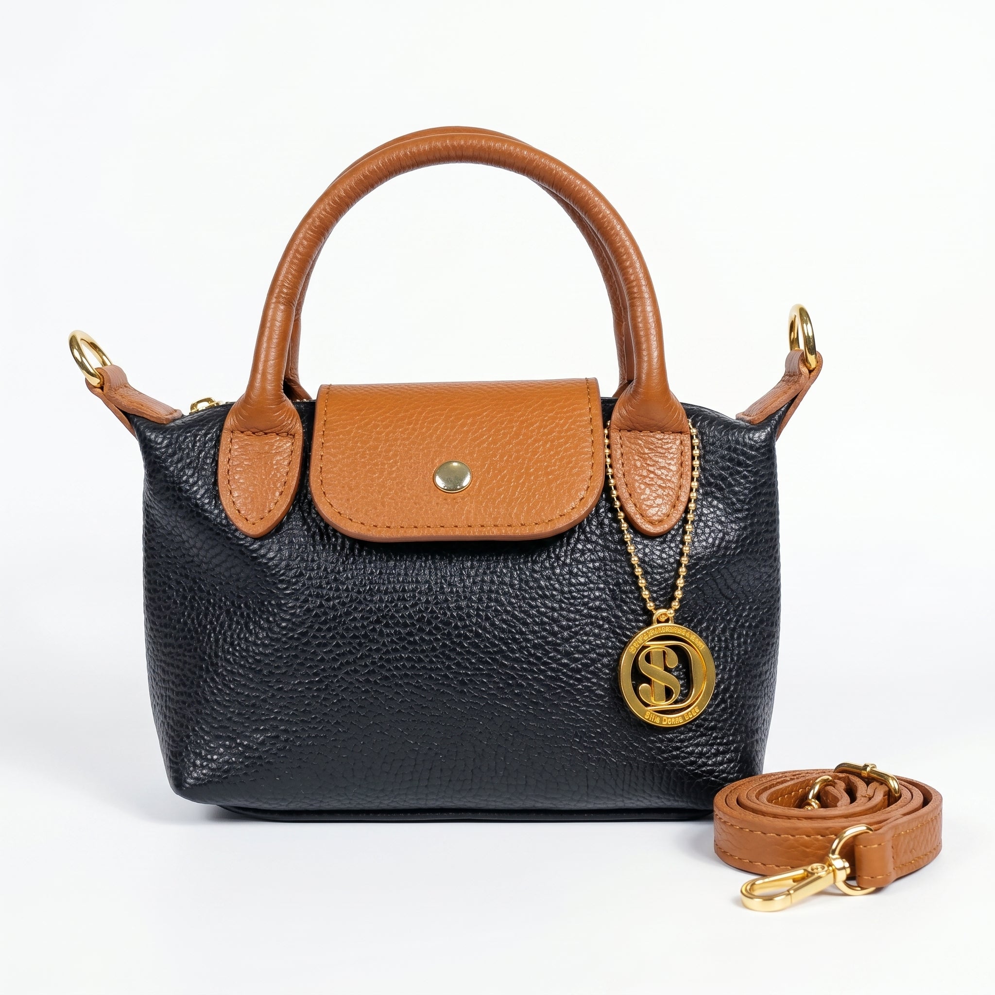 Venis Mini Borsa a Mano Bicolore in Vera Pelle con Patta e Ciondolo SD - Stile Donna Bags