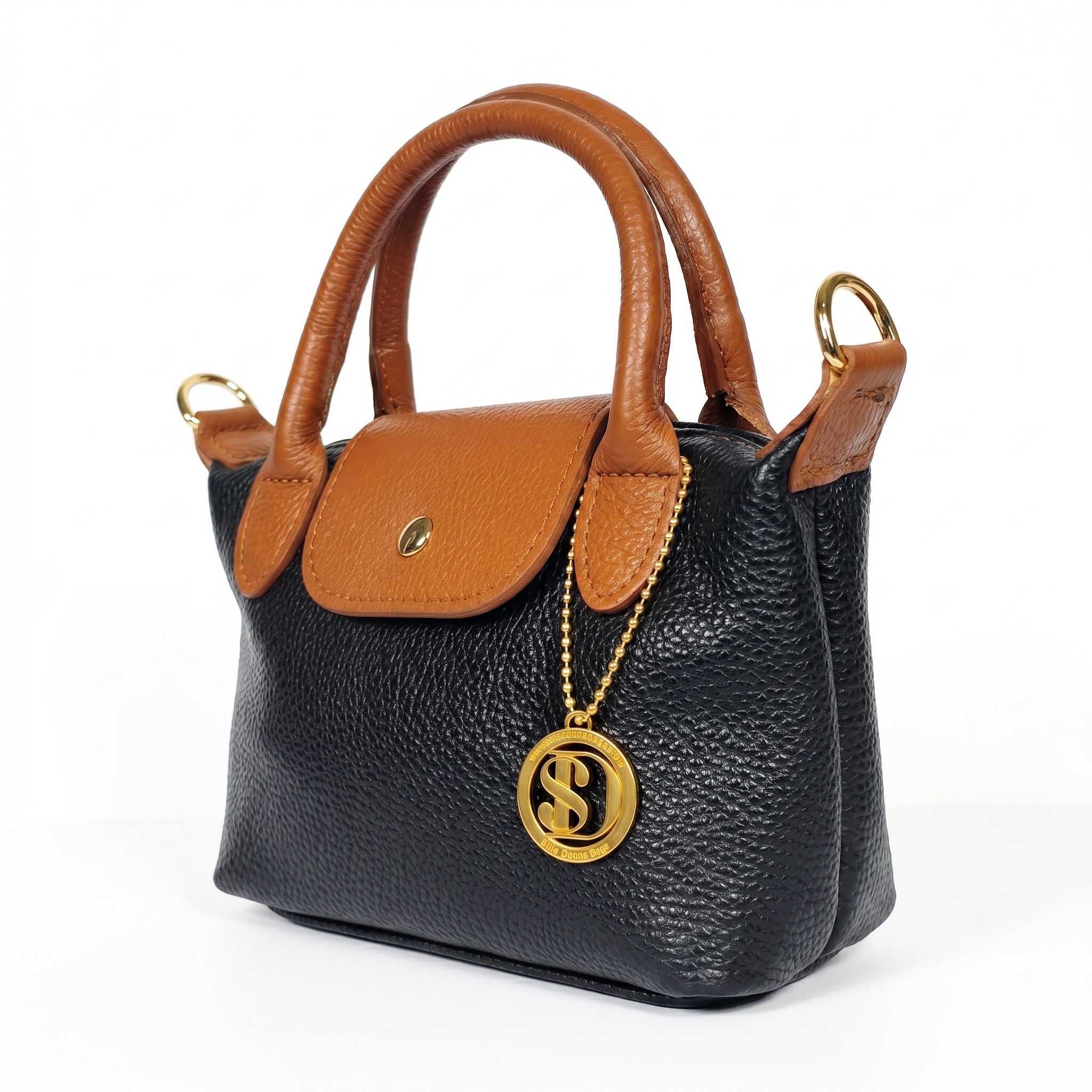 Venis Mini Borsa a Mano Bicolore in Vera Pelle con Patta e Ciondolo SD - Stile Donna Bags