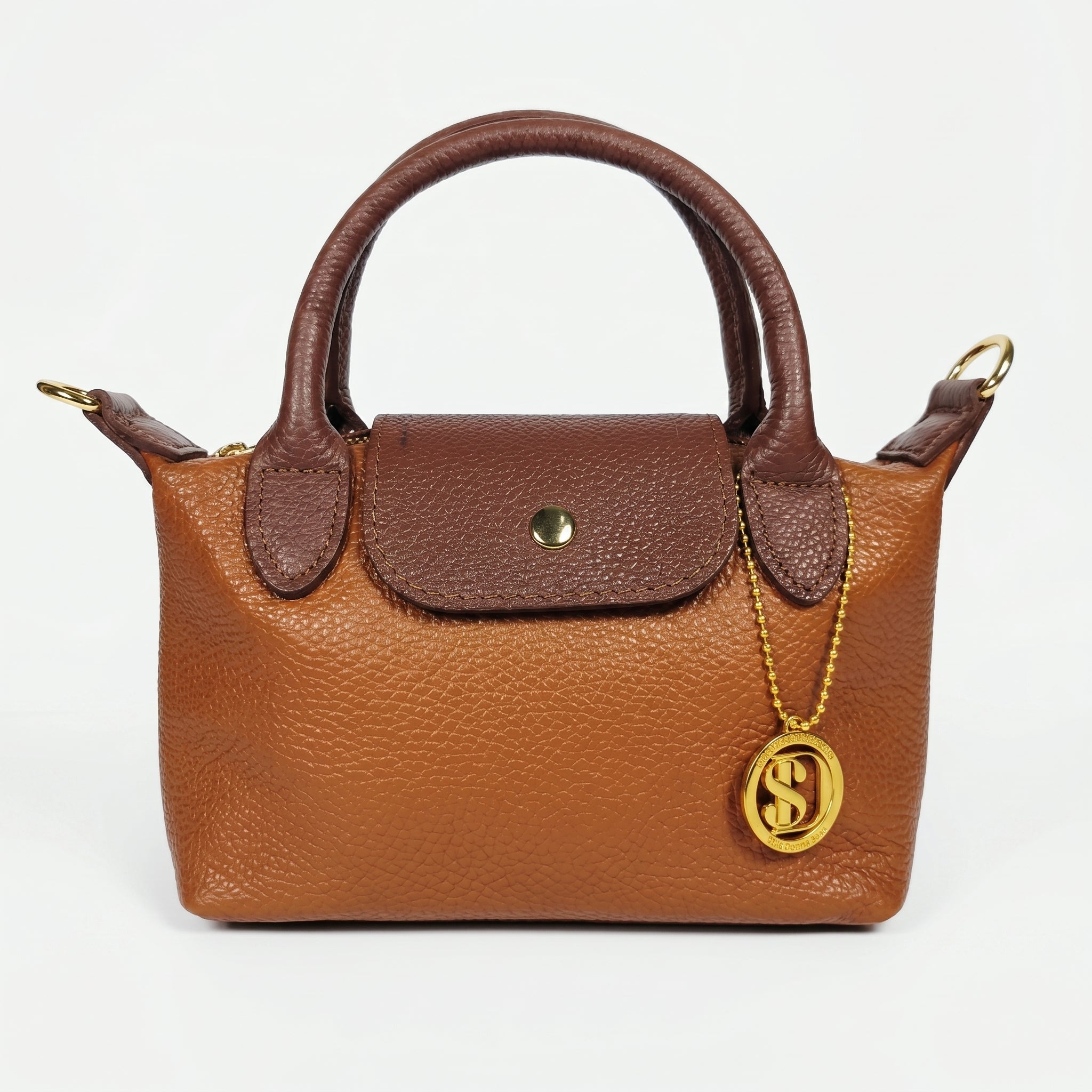 Venis Mini Borsa a Mano Bicolore in Vera Pelle con Patta e Ciondolo SD - Stile Donna Bags