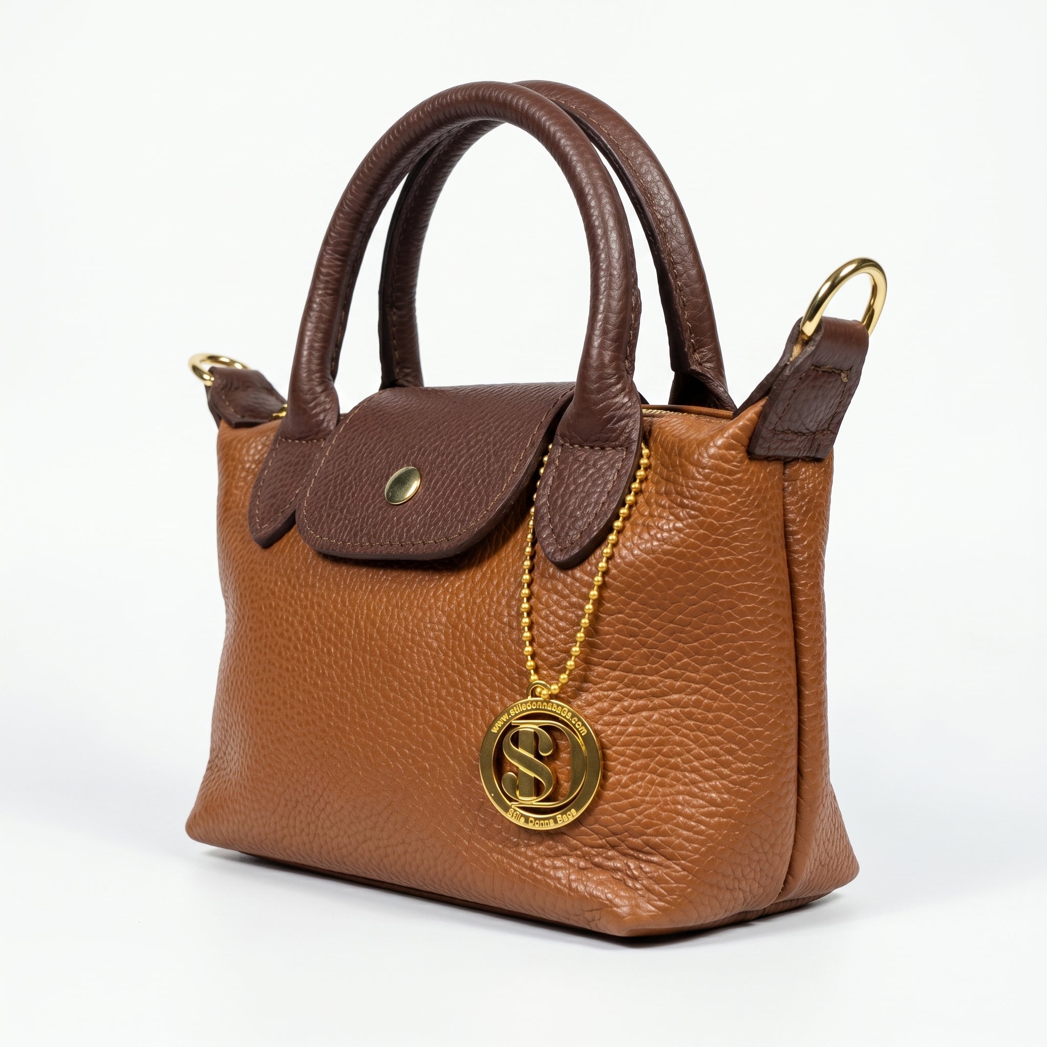 Venis Mini Borsa a Mano Bicolore in Vera Pelle con Patta e Ciondolo SD - Stile Donna Bags