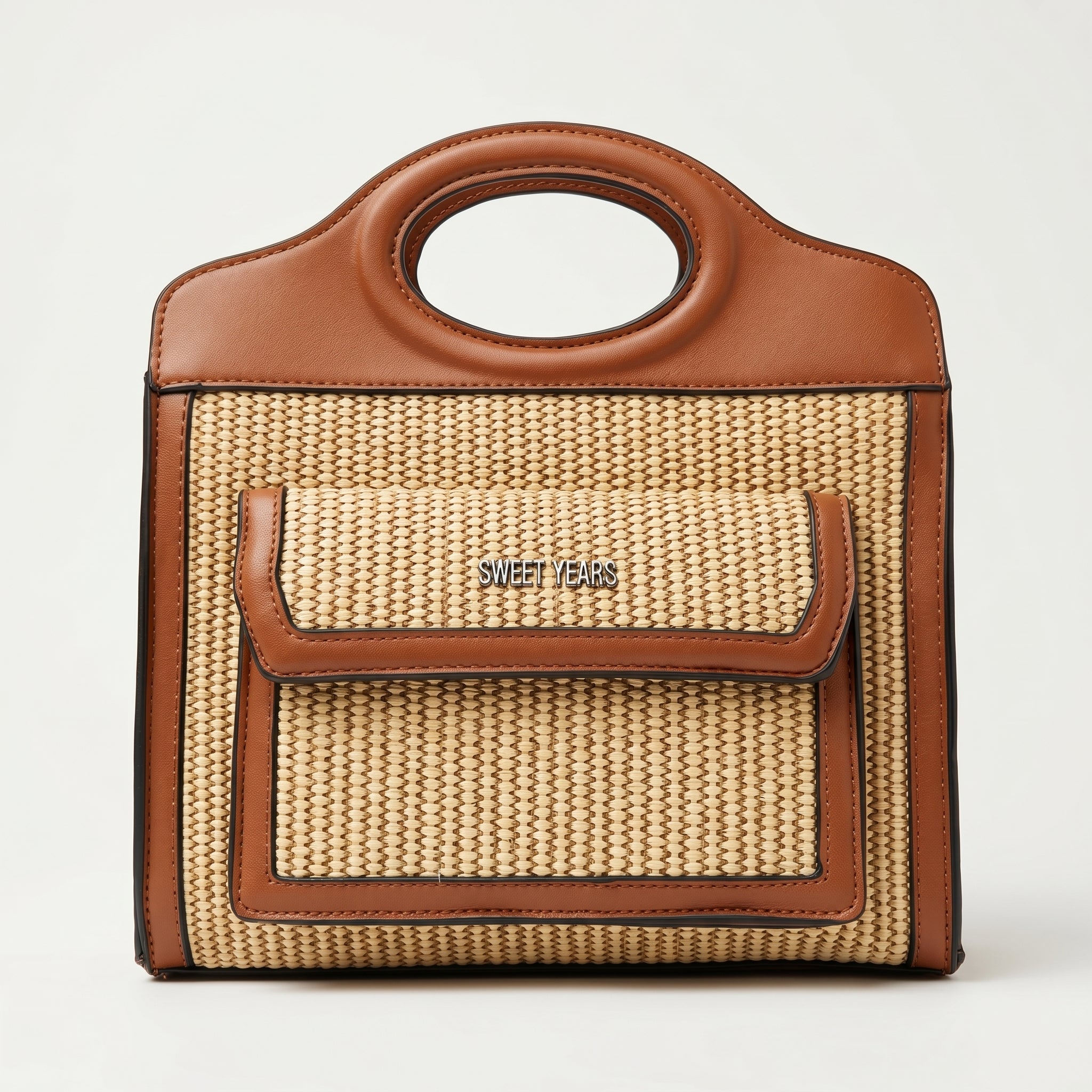 Sweet Years Borsa Shopping in Tessuto Intrecciato ed Ecopelle con Tasca Frontale - Stile Donna Bags