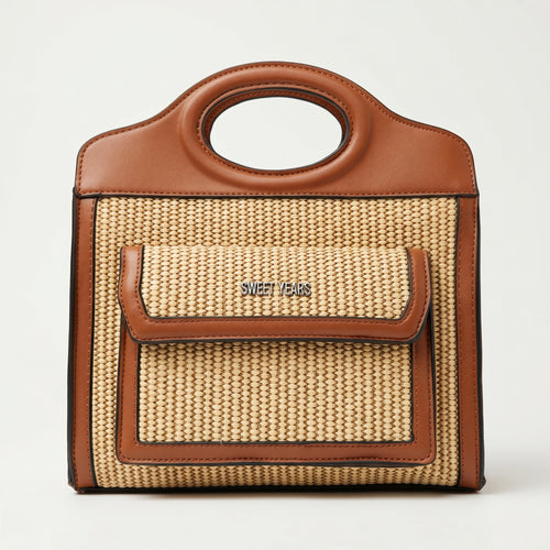 Sweet Years Borsa Shopping in Tessuto Intrecciato ed Ecopelle con Tasca Frontale - Stile Donna Bags
