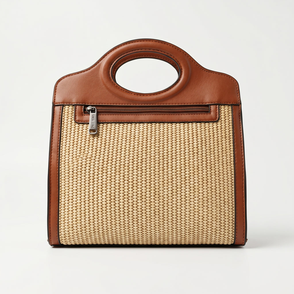 Sweet Years Borsa Shopping in Tessuto Intrecciato ed Ecopelle con Tasca Frontale - Stile Donna Bags
