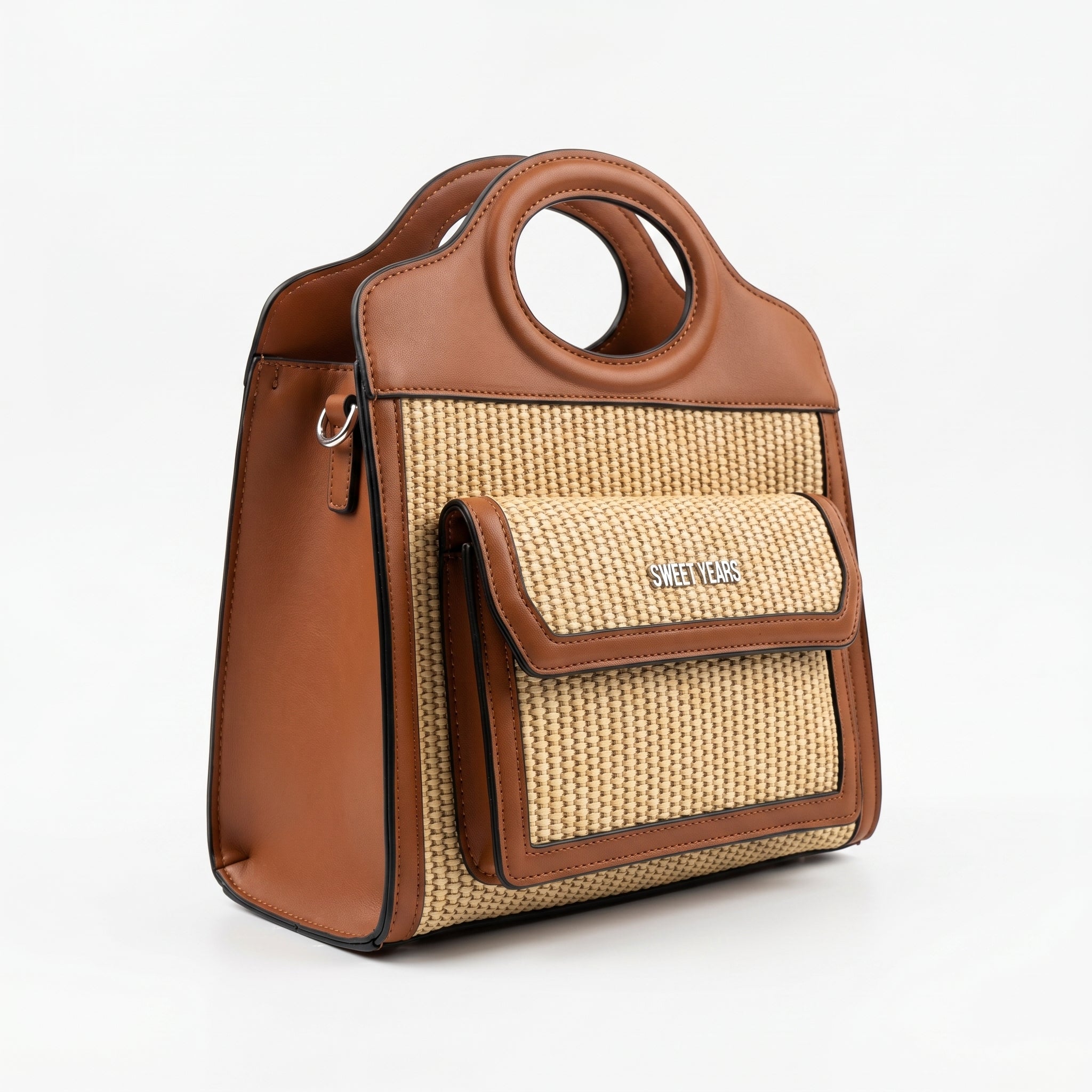 Sweet Years Borsa Shopping in Tessuto Intrecciato ed Ecopelle con Tasca Frontale - Stile Donna Bags