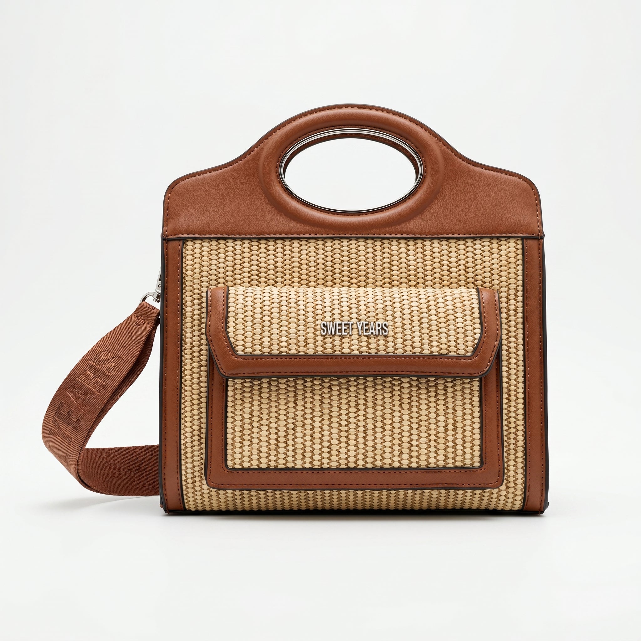 Sweet Years Borsa Shopping in Tessuto Intrecciato ed Ecopelle con Tasca Frontale - Stile Donna Bags