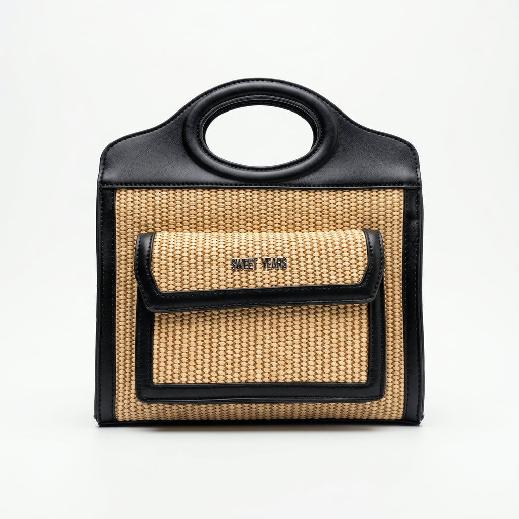 Sweet Years Borsa Shopping in Tessuto Intrecciato ed Ecopelle con Tasca Frontale - Stile Donna Bags