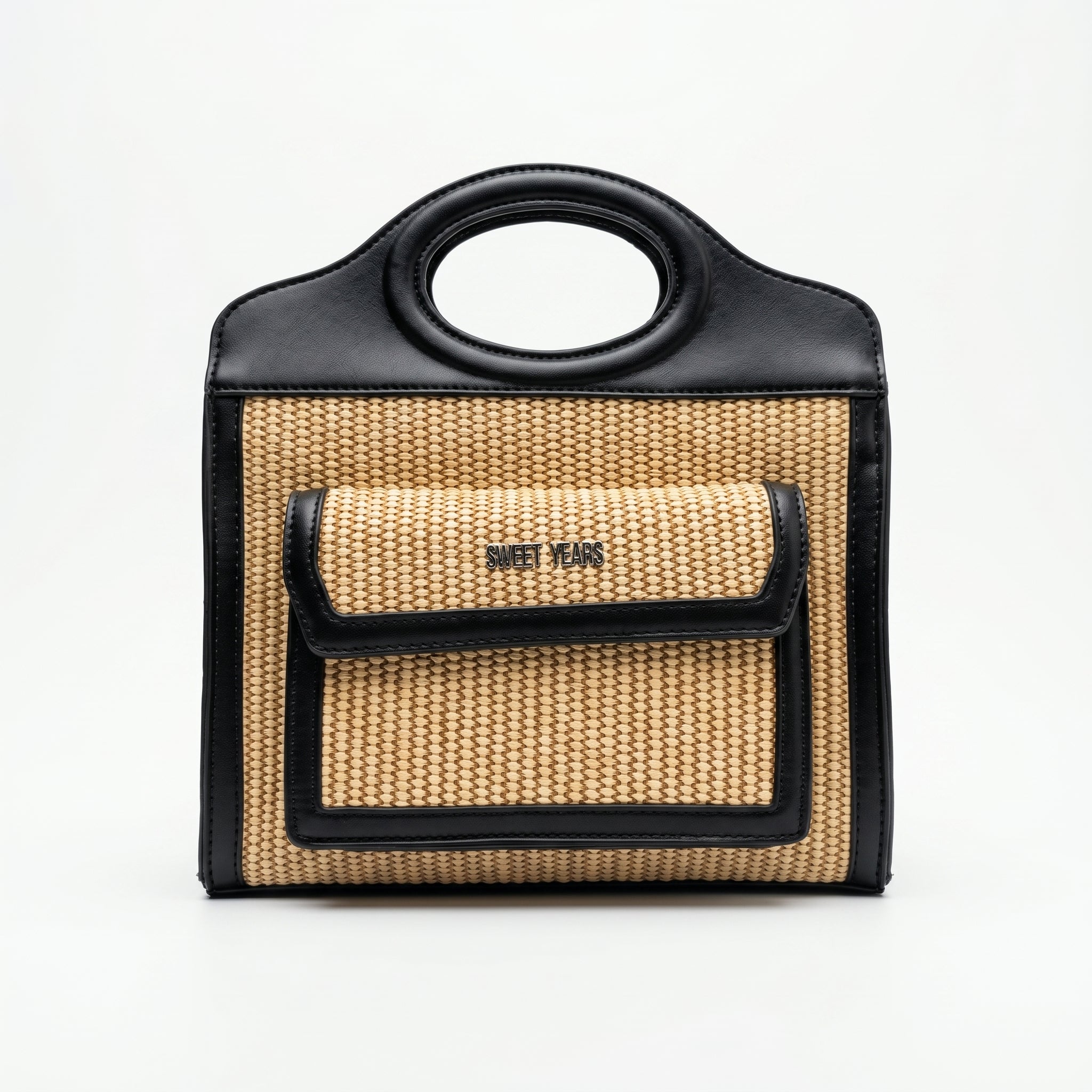 Sweet Years Borsa Shopping in Tessuto Intrecciato ed Ecopelle con Tasca Frontale - Stile Donna Bags