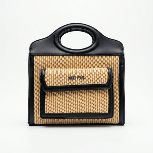 Sweet Years Borsa Shopping in Tessuto Intrecciato ed Ecopelle con Tasca Frontale - Stile Donna Bags