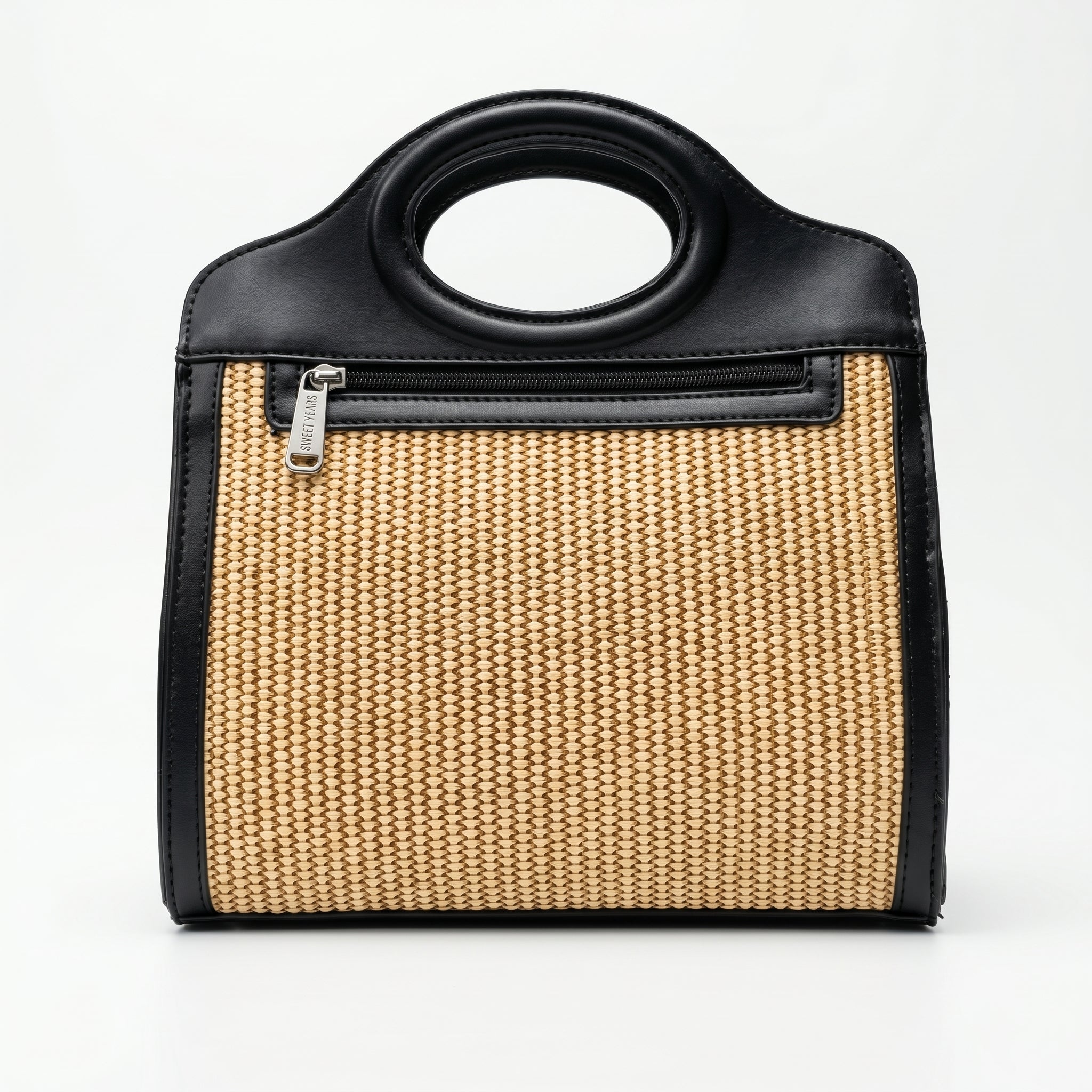 Sweet Years Borsa Shopping in Tessuto Intrecciato ed Ecopelle con Tasca Frontale - Stile Donna Bags