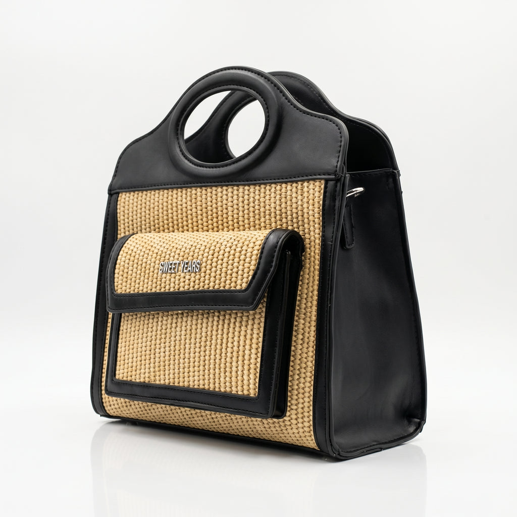 Sweet Years Borsa Shopping in Tessuto Intrecciato ed Ecopelle con Tasca Frontale - Stile Donna Bags