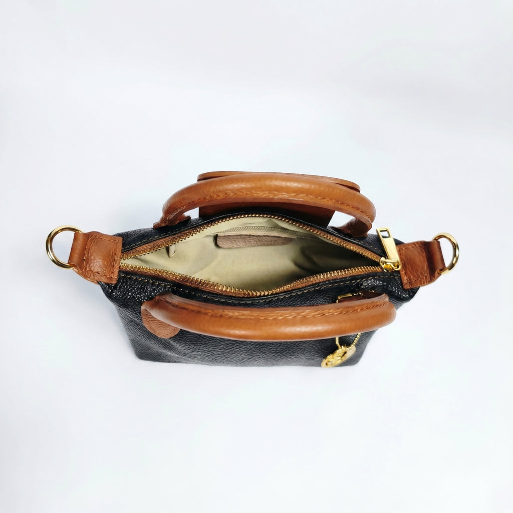 Venis Mini Borsa a Mano Bicolore in Vera Pelle con Patta e Ciondolo SD - Stile Donna Bags