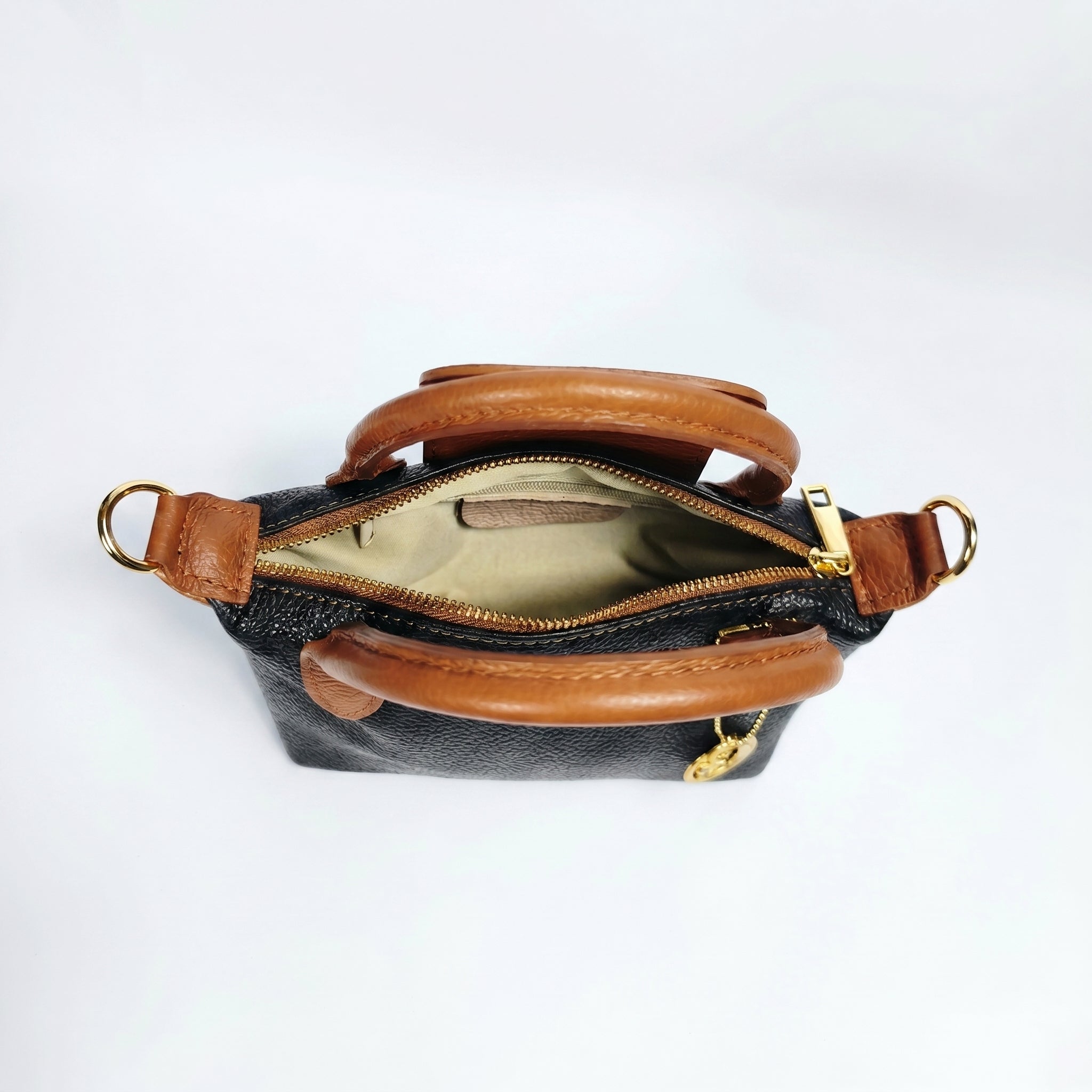 Venis Mini Borsa a Mano Bicolore in Vera Pelle con Patta e Ciondolo SD - Stile Donna Bags