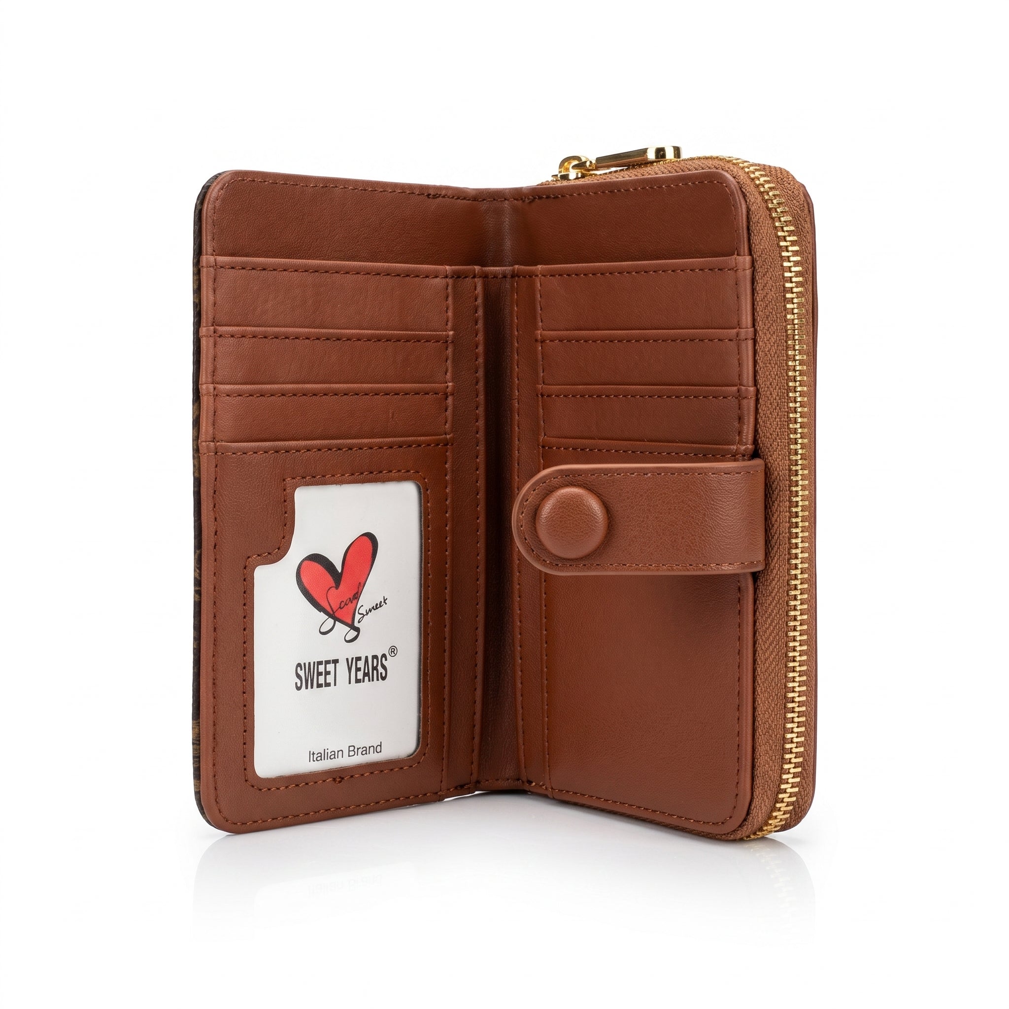 Sweet Years Portafoglio Compatto in Ecopelle con Stampa Monogram - Stile Donna Bags