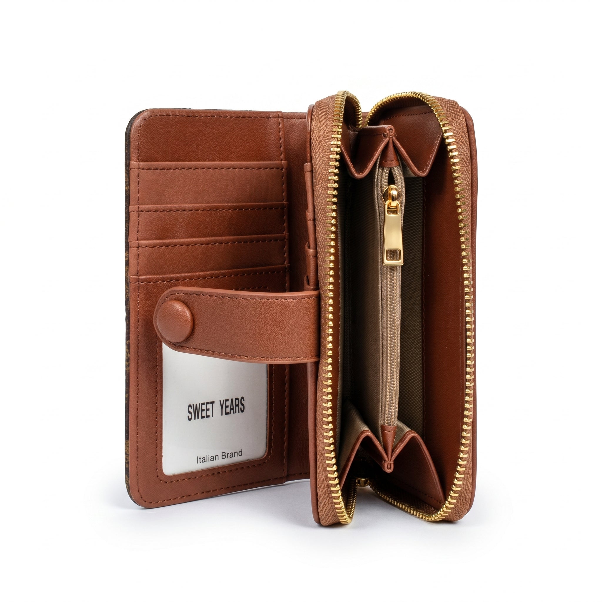 Sweet Years Portafoglio Compatto in Ecopelle con Stampa Monogram - Stile Donna Bags