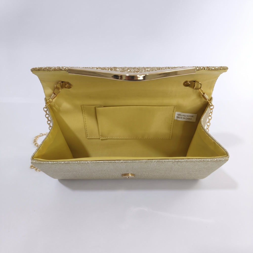 Clutch Busta con Patta Glitter Oro - Stile Donna - Catania