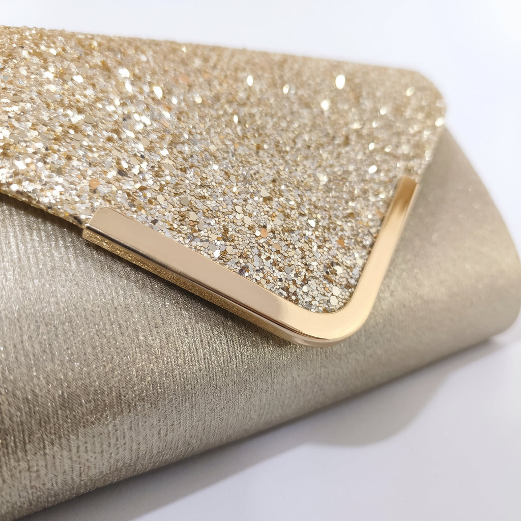 Clutch Busta con Patta Glitter Oro - Stile Donna - Catania