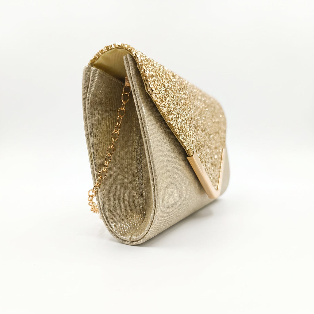 Clutch Busta con Patta Glitter Oro - Stile Donna - Catania