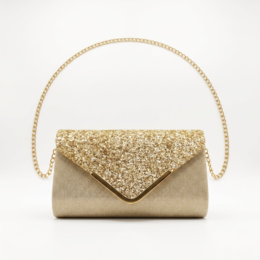 Clutch Busta con Patta Glitter Oro - Stile Donna - Catania