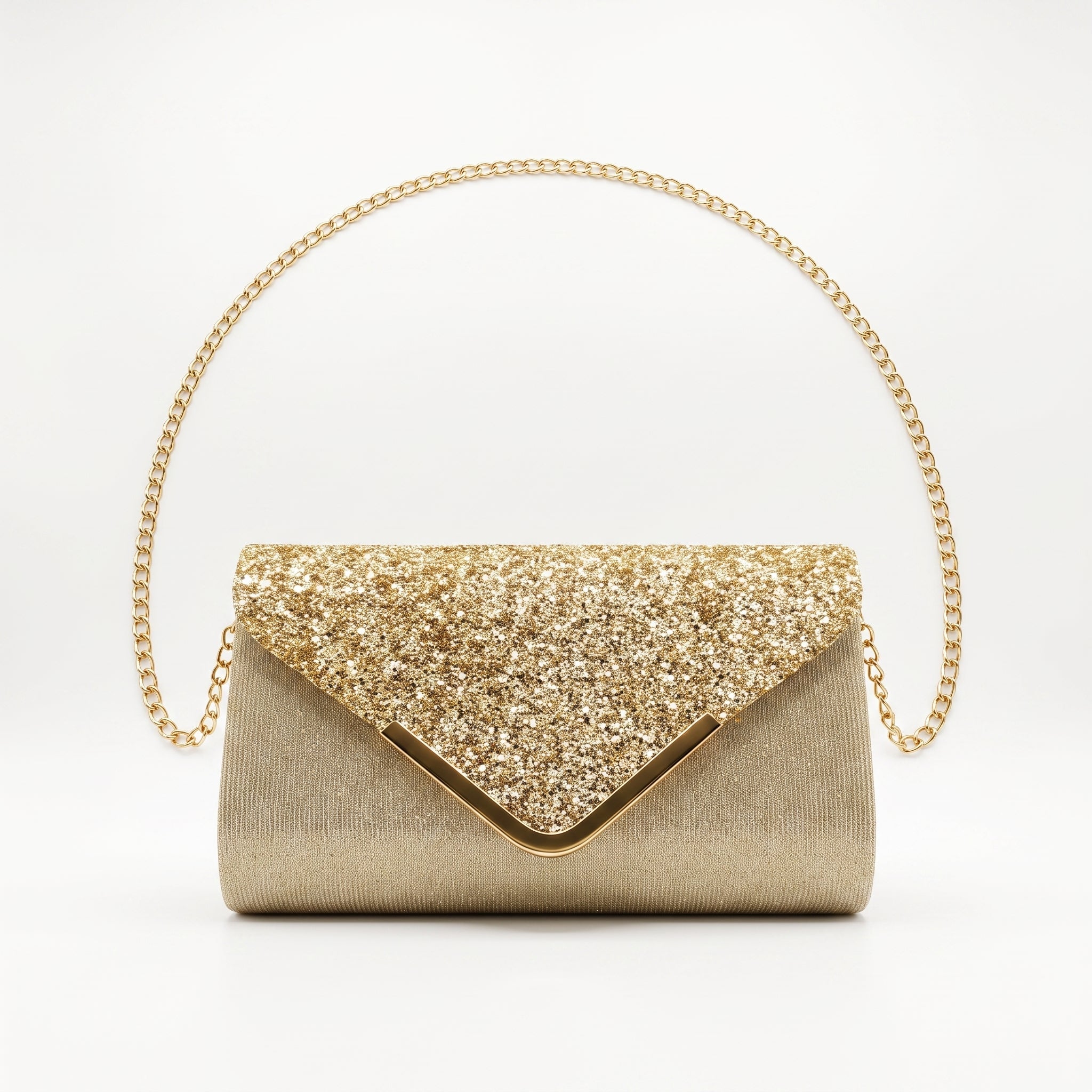 Clutch Busta con Patta Glitter Oro - Stile Donna - Catania