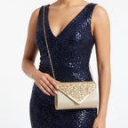 Clutch Busta con Patta Glitter Oro - Stile Donna - Catania