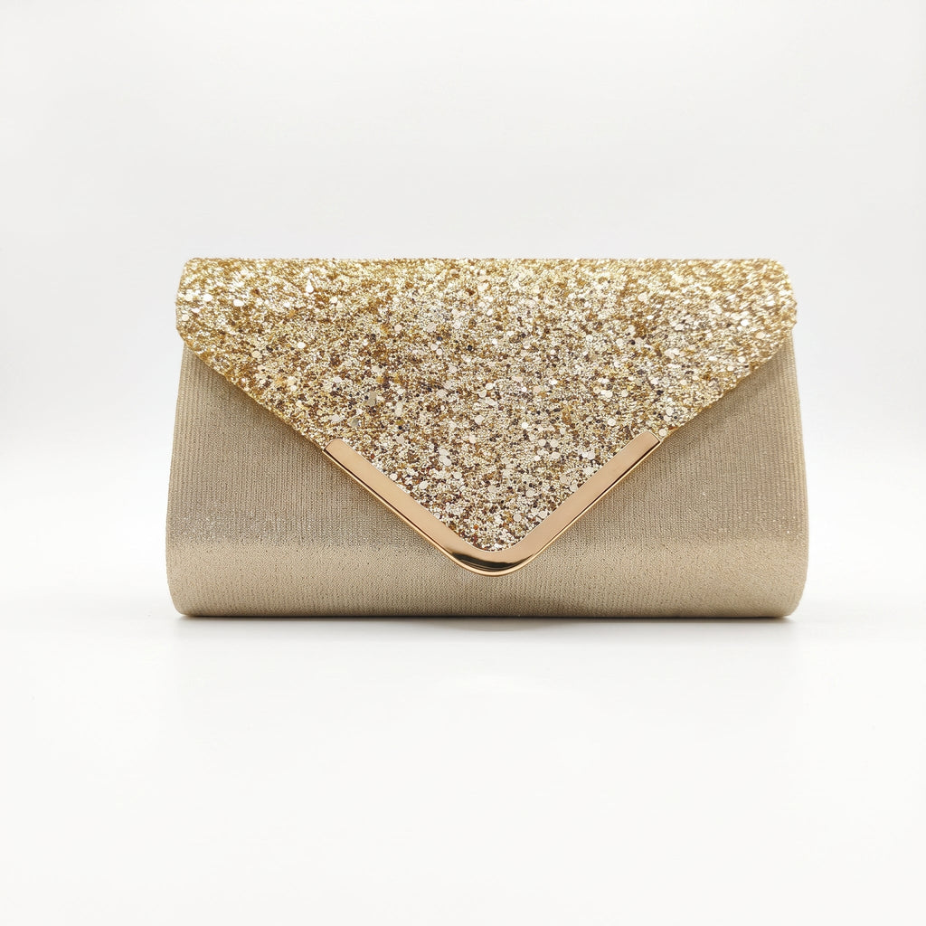 Clutch Busta con Patta Glitter Oro - Stile Donna - Catania
