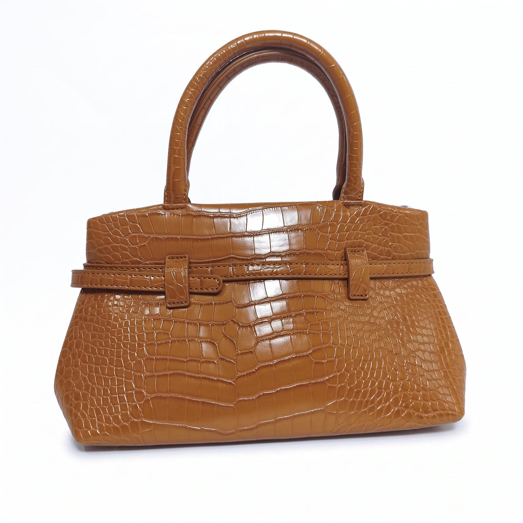 Coconuda Borsa a Mano in Pelle Verniciata Lucida Marrone Effetto Coccodrillo - Stile Donna - Catania