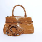 Coconuda Borsa a Mano in Pelle Verniciata Lucida Marrone Effetto Coccodrillo - Stile Donna - Catania