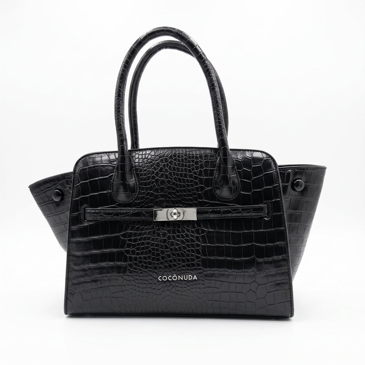 Coconuda Borsa a Mano in Pelle Verniciata Lucida Nera con Manici - Stile Donna - Catania