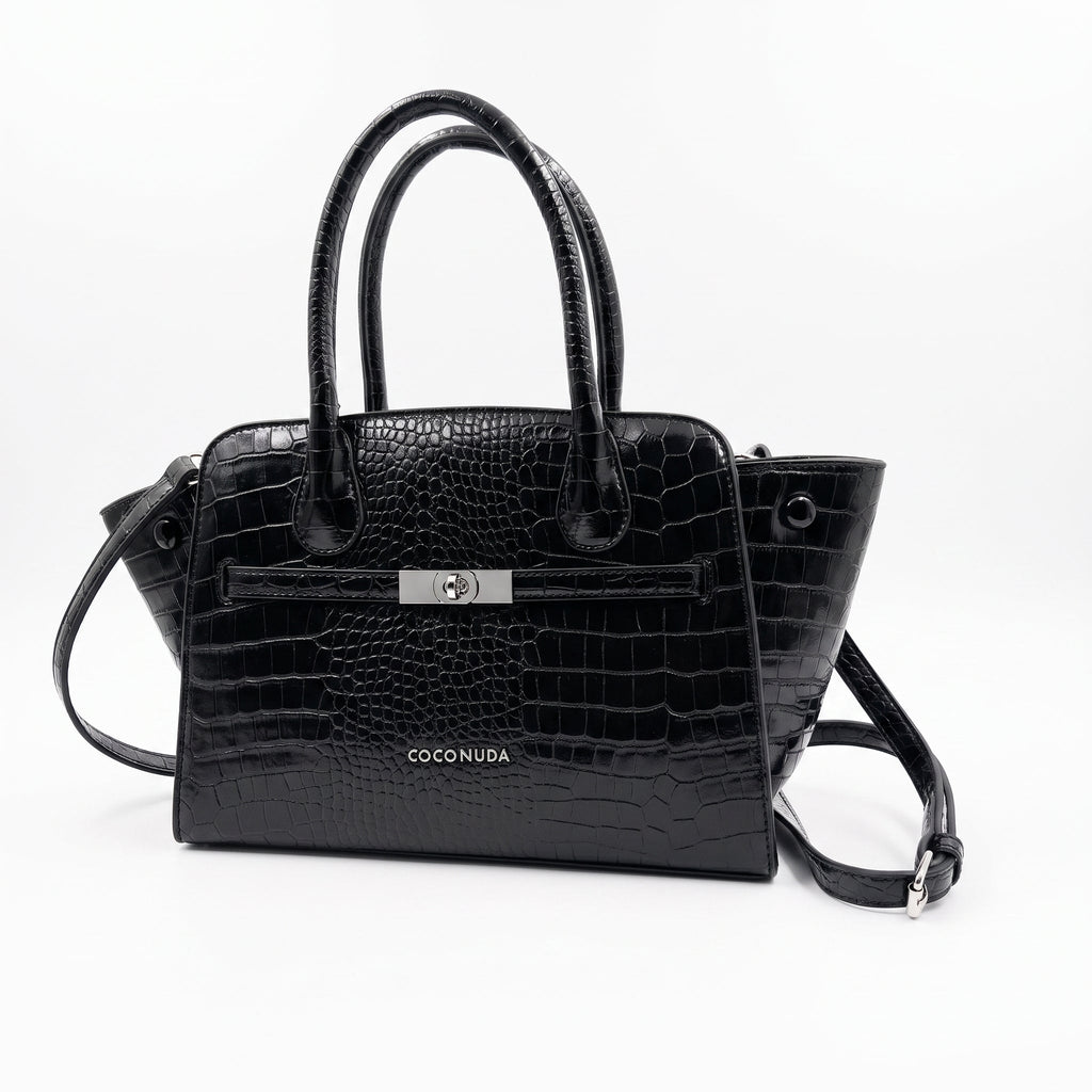 Coconuda Borsa a Mano in Pelle Verniciata Lucida Nera con Manici - Stile Donna - Catania