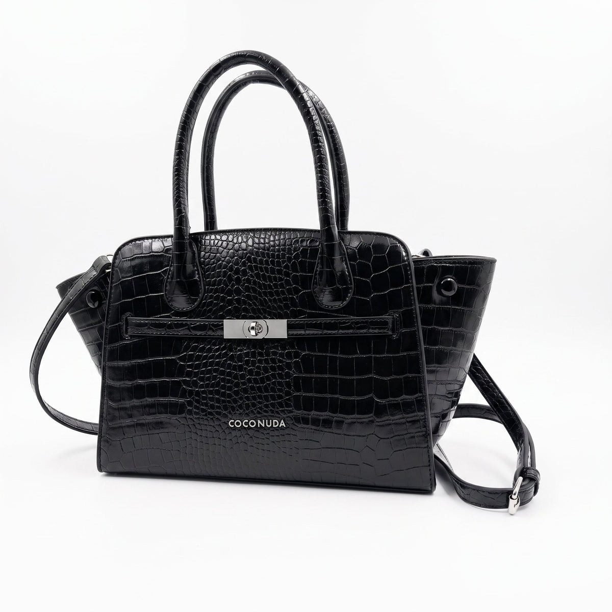 Coconuda Borsa a Mano in Pelle Verniciata Lucida Nera con Manici - Stile Donna - Catania