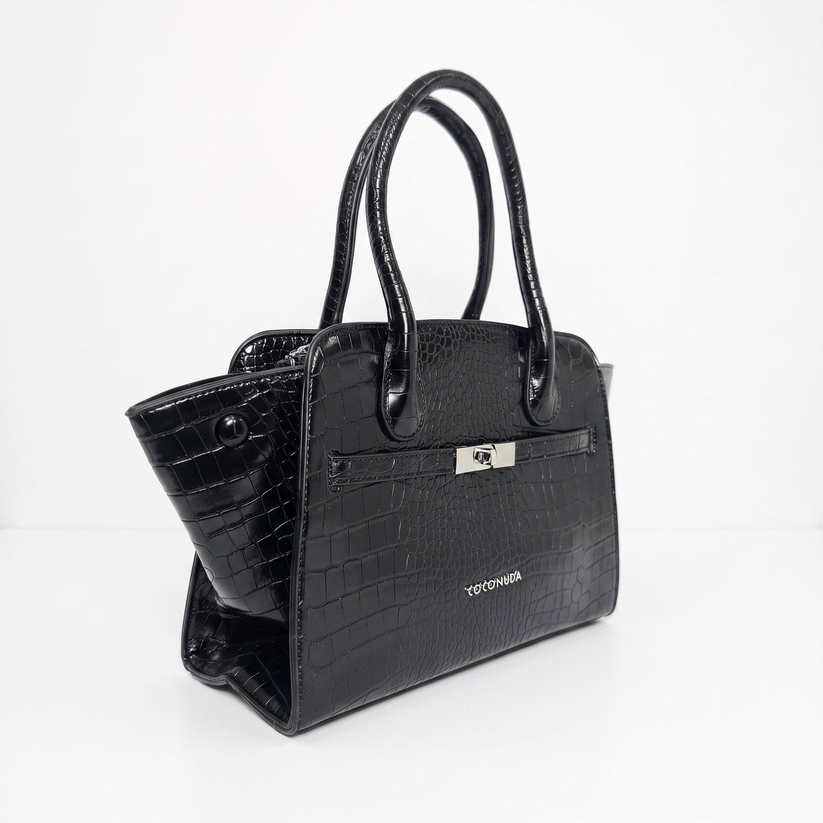Coconuda Borsa a Mano in Pelle Verniciata Lucida Nera con Manici - Stile Donna - Catania