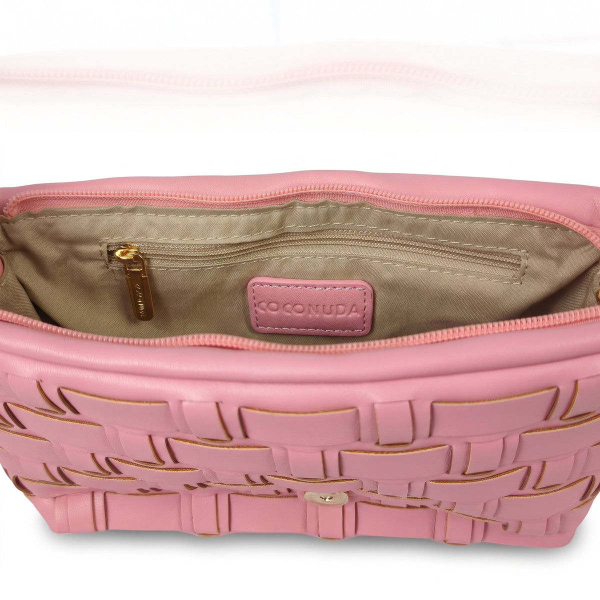 Coconuda Borsa Intrecciata a Tracolla in Ecopelle Rosa con Dettagli Dorati - Stile Donna - Catania
