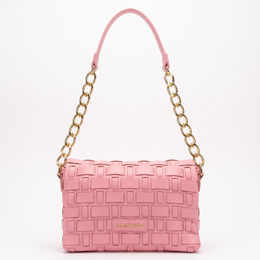 Coconuda Borsa Intrecciata a Tracolla in Ecopelle Rosa con Dettagli Dorati - Stile Donna - Catania