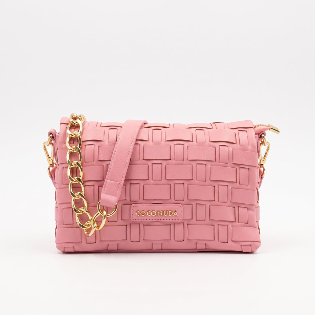 Coconuda Borsa Intrecciata a Tracolla in Ecopelle Rosa con Dettagli Dorati - Stile Donna - Catania
